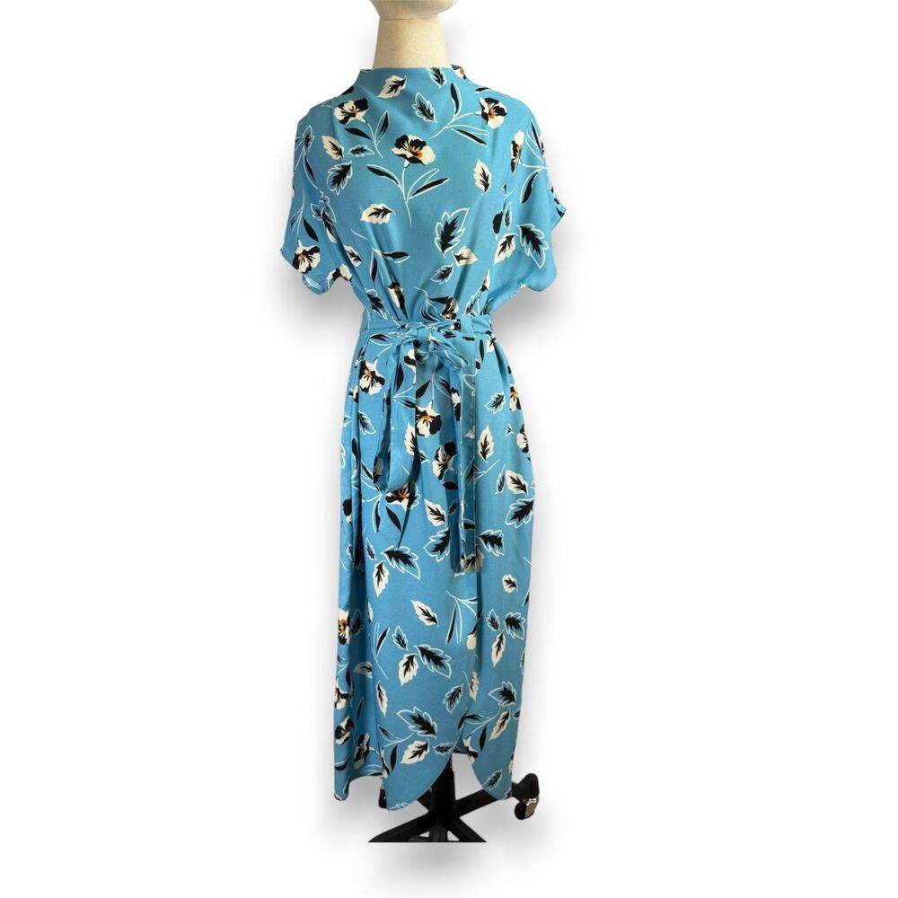 River Island | Ice Blue High Neck Dress | Black and White Floral | Sz 10
